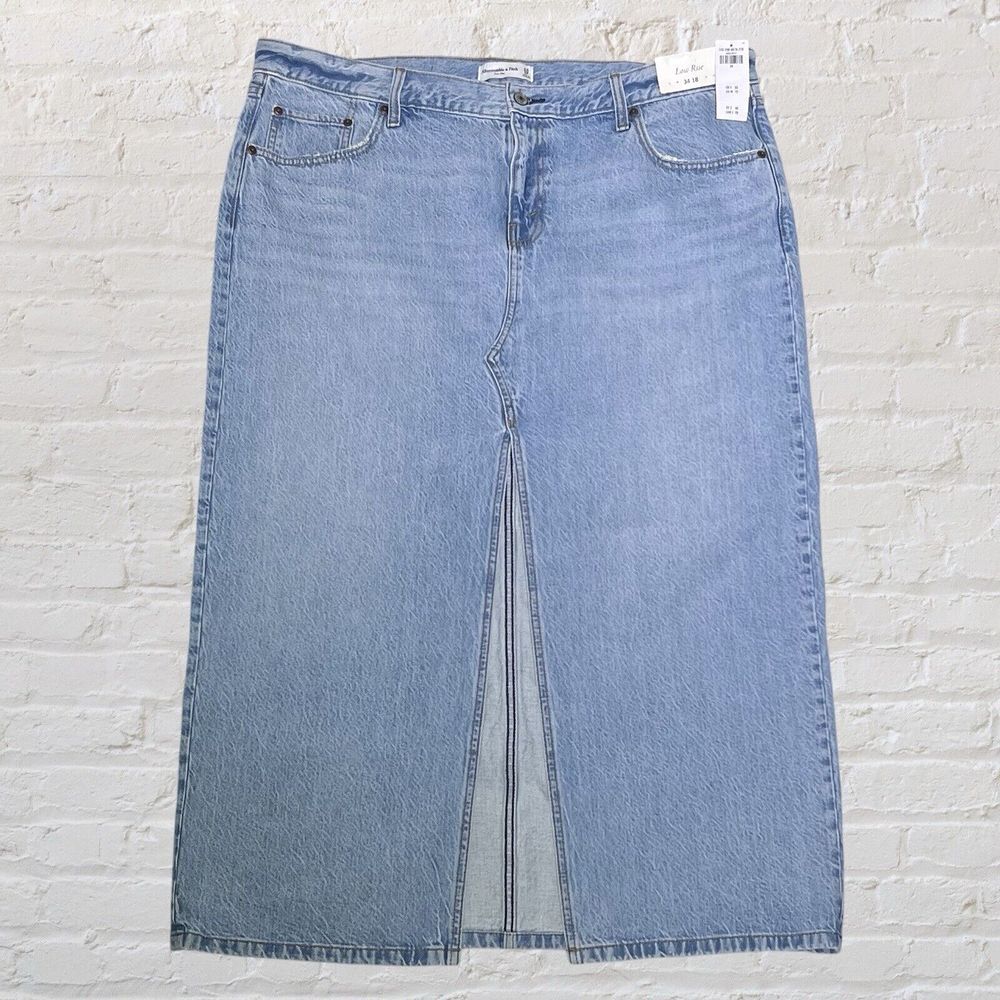 Abercrombie & Fitch Low Rise Denim Maxi Skirt Size‎ 34/18 High Slit Boho NWT